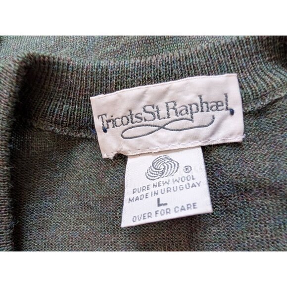 Tricots St. Raphael V-Neck Green Wool Sweater Made In Uruguay Large - Picture 3 of 6